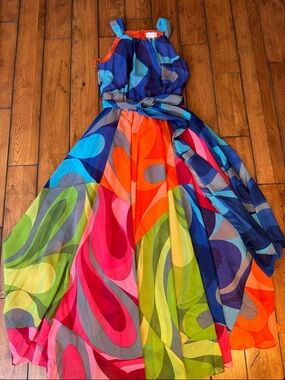 Soft Surroundings Multicolor Abstract Halter Maxi Dress